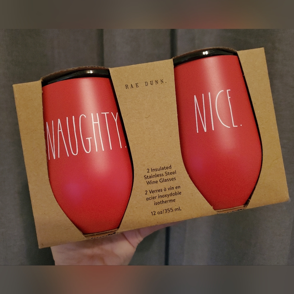 NWT Rae Dunn Naughty & Nice Holiday Red Stainless Steel Wine Glase Tumblers